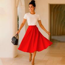 Conjunto mujer dos piezas top básico falda midi elegante - Rojo - Ver 3