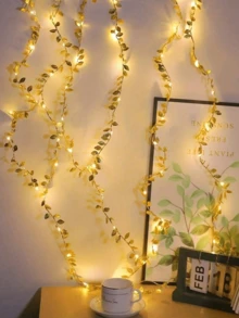50LED/20LED 仙女灯，金叶花环仙女灯，仙女灯串，圣诞节，童话灯光控制电源，婚礼装饰，圣诞装饰，小金叶，仙女灯串，圣诞树装饰，家居装饰，仙女花园，圣诞树饰品 - 金色 - 查看 4