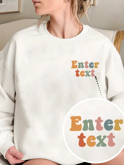 Customized Valentine's Day Text Crew Neck Sweatshirt, Customized Family Gathering Group Clothing, Infant/Friend/Couple/Pet Text, Autumn Clothes, Autumn Top, Women's Top, Winter Top, Autumn Woman, White Sweatshirt, Engagement Gift, Gift For Her, Holiday Gift, Valentine's Day Gift, Halloween Gift, Thanksgiving Gift, Christmas Gift, Anniversary Gift, Wedding Gift, Best Friend Gift