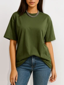 Women's Blouse Oversized T-Shirt Streetwear Collar 100% Cotton Basic Casual - xanh quân đội - Xem 1