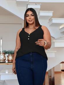 Duna Women's Plus Size Tank Top With Pearl Buttons GG G1 To G3 - 黑色 - 查看 7