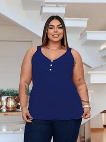 Duna Women's Plus Size Tank Top With Pearl Buttons GG G1 To G3 - 藏蓝色 - 查看 6