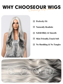 26 Inch Silver White Mix Black Wig Long Wavy Synthetic Wigs Multicolor Cosplay Halloween Fake Hair For Women Heat Resistant,Natural Sexy Simple Casual Sports Preppy Cosplay Heat Resistant Fake Hair Or Holiday Party Everyday Wear,Halloween Christmas Gifts, Gifts For Girlfriends,Gifts For Girlfriends - Piano Color - View 7