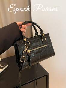 Women's Crossbody Bag Purse Metallic Crocodile Print Handle Satchel Shoulder Bag Purse Women's Retro Texture Crossbody Bag Mini Square Handbag Small Everyday Clutch Purses Suitable For Sending Friends Shopping, Dating, Business Trips, And Business Use Thanksgiving Dinner Purse - 彩色 - 查看 5