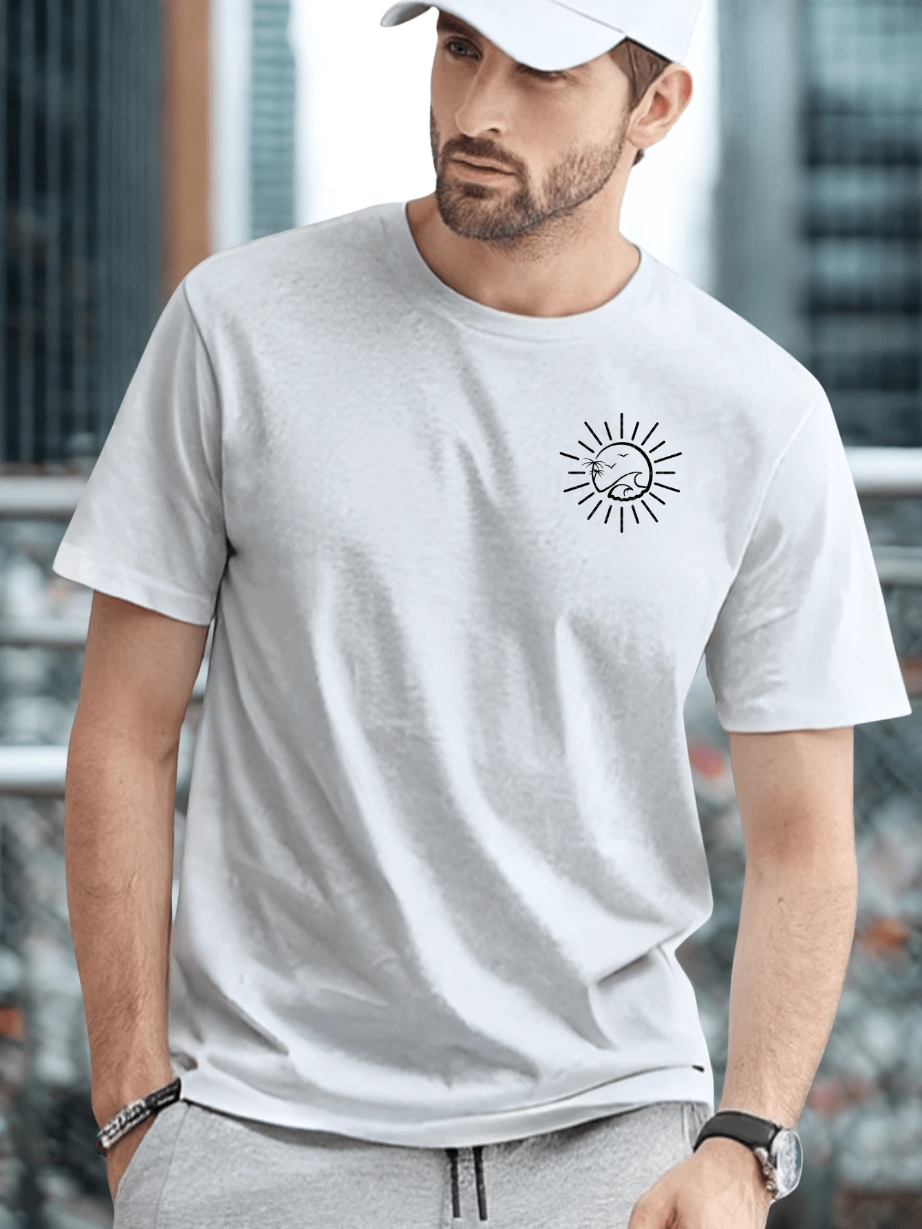 Men's T-Shirt Cotton Sol Beach Praia Mesh Premium - 灰色 - 查看 1