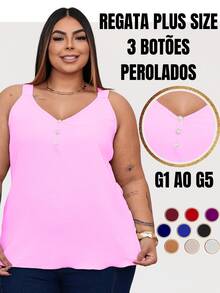Duna Women's Plus Size Tank Top With Pearl Buttons GG G1 To G3 - Baby Pink - View 1