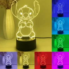 Disney Anime 3D Night Light Lilo And Stitch Figure Merch 3D Illusion Cute Anime Lamp Gift For Son Grandson Child Kids Birthday Christmas Present Night Light Bedroom Decorations For Boys Girls Anime Stuff Goods Stitch Night Lamp Decor