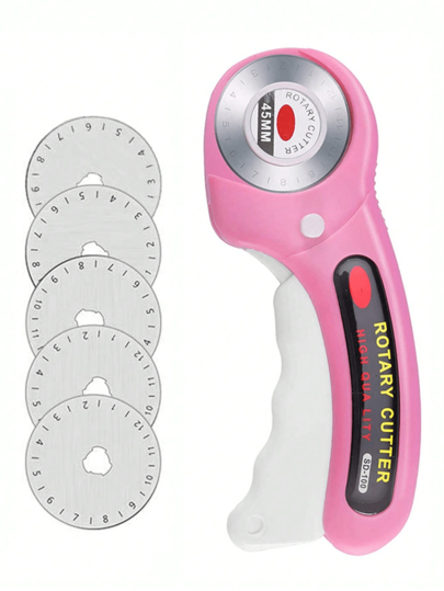 45mm Rotary Cutter With 5pcs Extra Blades, Ergonomic Handle Rolling Cutter With Lock For Fabric, Leather, Crafting, Sewing, Quilting, Fabric Rotary Cutter Perfect For Left & Right Hand