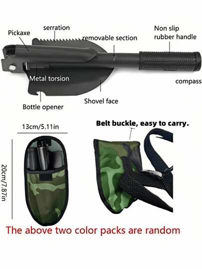1pc 4-In-1 Multi-Functional Folding Shovel Outdoor Survival & Camping Gear Set, Stainless Steel Construction With Saw & Bottle Opener, Emergency Survival Items For Camping