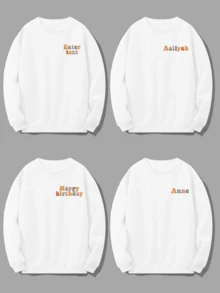 Customized Valentine's Day Text Crew Neck Sweatshirt, Customized Family Gathering Group Clothing, Infant/Friend/Couple/Pet Text, Autumn Clothes, Autumn Top, Women's Top, Winter Top, Autumn Woman, White Sweatshirt, Engagement Gift, Gift For Her, Holiday Gift, Valentine's Day Gift, Halloween Gift, Thanksgiving Gift, Christmas Gift, Anniversary Gift, Wedding Gift, Best Friend Gift - White - View 2