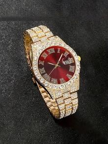 3 PCS Men's Simple Quartz Watch Set - With Calendar Function, Round Dial, With Personalized Cross Pendant Necklace And Chain Bracelet Combination, Stylish And Handsome, Suitable For Any Place To Wear/Gift