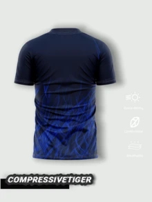 渐变蓝火焰日本足球球衣 | 可定制运动衫，适合活力四射的球队和竞技联赛 | 个性化火焰图案，添加球队标志 | 吸湿排汗面料 | 适合高强度比赛、彰显个性的比赛、万圣节、感恩节和新年礼物，夏季、健身、瑜伽皆宜 - 藏蓝色 - 查看 3