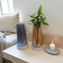 1pc Elegant Solid Color Glass Vase With Tray, Suitable For Home And Office Decor - Multifunctional Cylindrical Design, Fits Living Room, Bedroom, Study - Perfect For Fresh Flower And Floral Arrangements Home Decor Room Decor Flower Vase