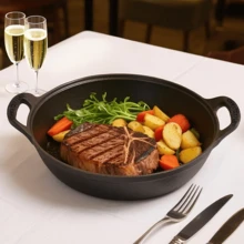 Lislark Cast Iron Shallow Casserole Dish Pan Cooking Pot Stew Stockpot Kitchen Cookware - 黑色 - 查看 8