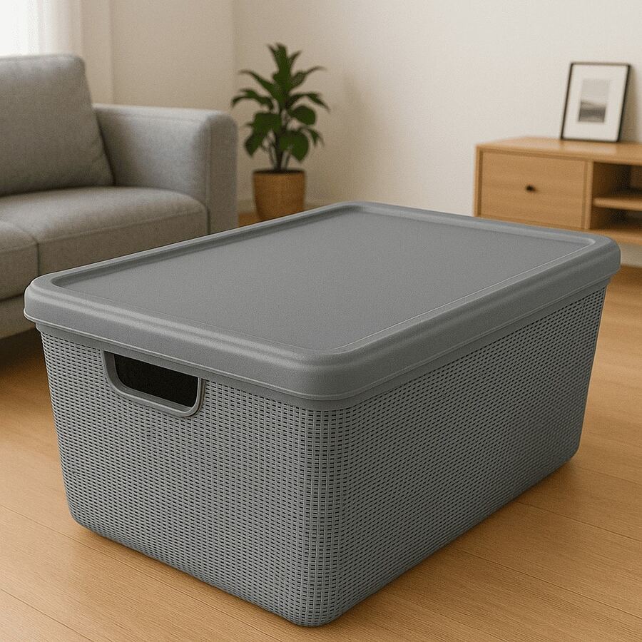 15 Liters Plastic Storage Box With Lid For Bathroom, Office, Kitchen - Xám - Xem 1