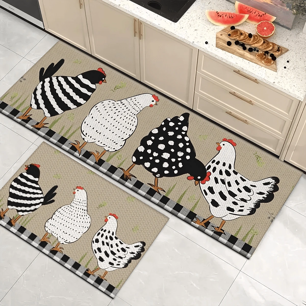 1 Stück Teppich mit Hahn-Muster aus Silikagel für die Küche, waschbarer rechteckiger Teppich für Wohnzimmer, Schlafzimmer, Flur, Badezimmer, Waschküche - Polyester Teppich, geeignet für Innen- und Außenbereich Heimdekoration