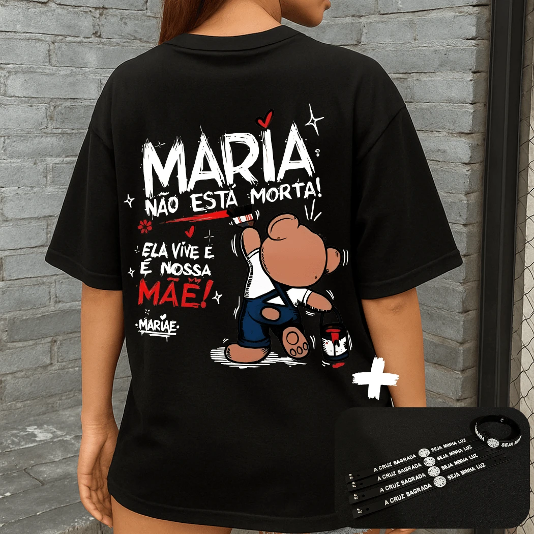 Women's Streetwear T-Shirt Kit Mary Is Not Dead And Catholic Saint Benedict Medal Bracelet Cotton Fabric Shirt NEW - 黑色 - 查看 1