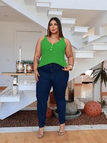 Duna Women's Plus Size Tank Top With Pearl Buttons GG G1 To G3 - Bandera Verde - Ver 2