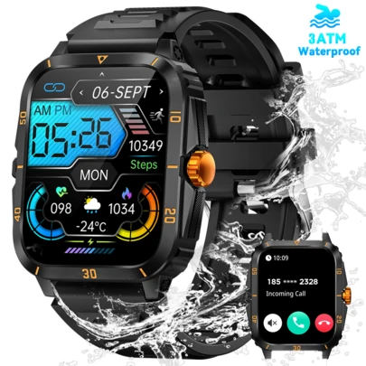 EIGIIS Smartwatch para hombres de 1,96 pulgadas, resistente al agua 3ATM, duradero, smartwatch deportivo con batería de 430mAh, monitoreo del sueño, llamadas al aire libre, compatible con iOS y Android