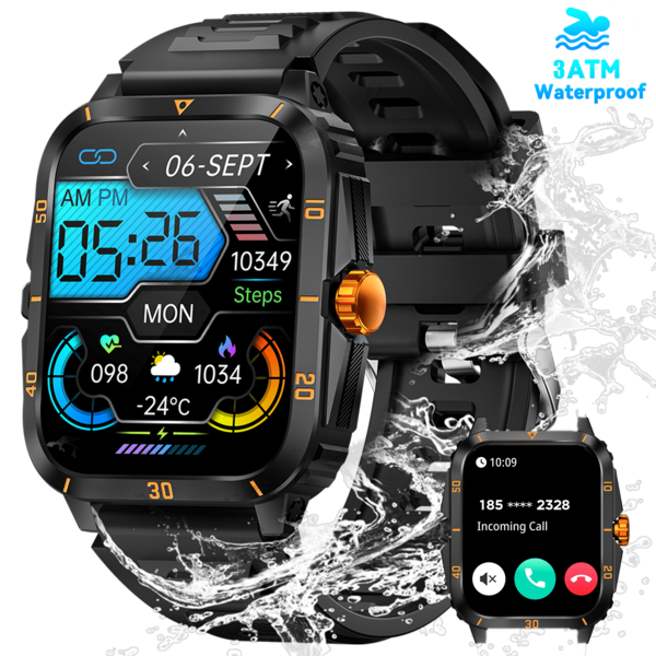 EIGIIS 1.96-Inch Men's Smartwatch, 3ATM Waterproof, Durable, Sports Smartwatch With 430mAh Battery, Sleep Monitoring, Outdoor Calling, Compatible With IOS And Android