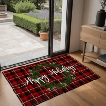 1 pièce Paillasson avec texte "Joyeuses Fêtes" et imprimé graphique, convient comme cadeau de Noël, décoration de Noël, en fausse laine, très absorbant et facile à nettoyer, idéal pour la décoration de la maison, le style campagnard, l'entrée, l'intérieur, la chambre, la cuisine, la salle à manger, le petit bureau/bureau à domicile, l'évier, la buanderie, le paillasson, le tapis de cuisine, tapis antidérapant - Multicolore - Voir 15