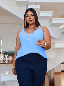 Duna Women's Plus Size Tank Top With Pearl Buttons GG G1 To G3 - 淺藍色 - 查看 5