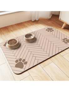1pc Fast-Drying Diatomaceous Earth Cat/Dog Lover Gift And Dog/Cat Mom Love Pet Feeding Mat – Splash-Proof, Absorbent, Easy To Clean For Dog Lover And Dog Mom Loves And Cat Lover And Cat Mom Loves, Herringbone Pattern With Paw Print Design, Black, Cat/Dog Lover Gift And Dog/Cat Mom Love Pet Feeding Mats Washable