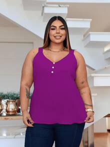Duna Women's Plus Size Tank Top With Pearl Buttons GG G1 To G3 - Purple - View 6