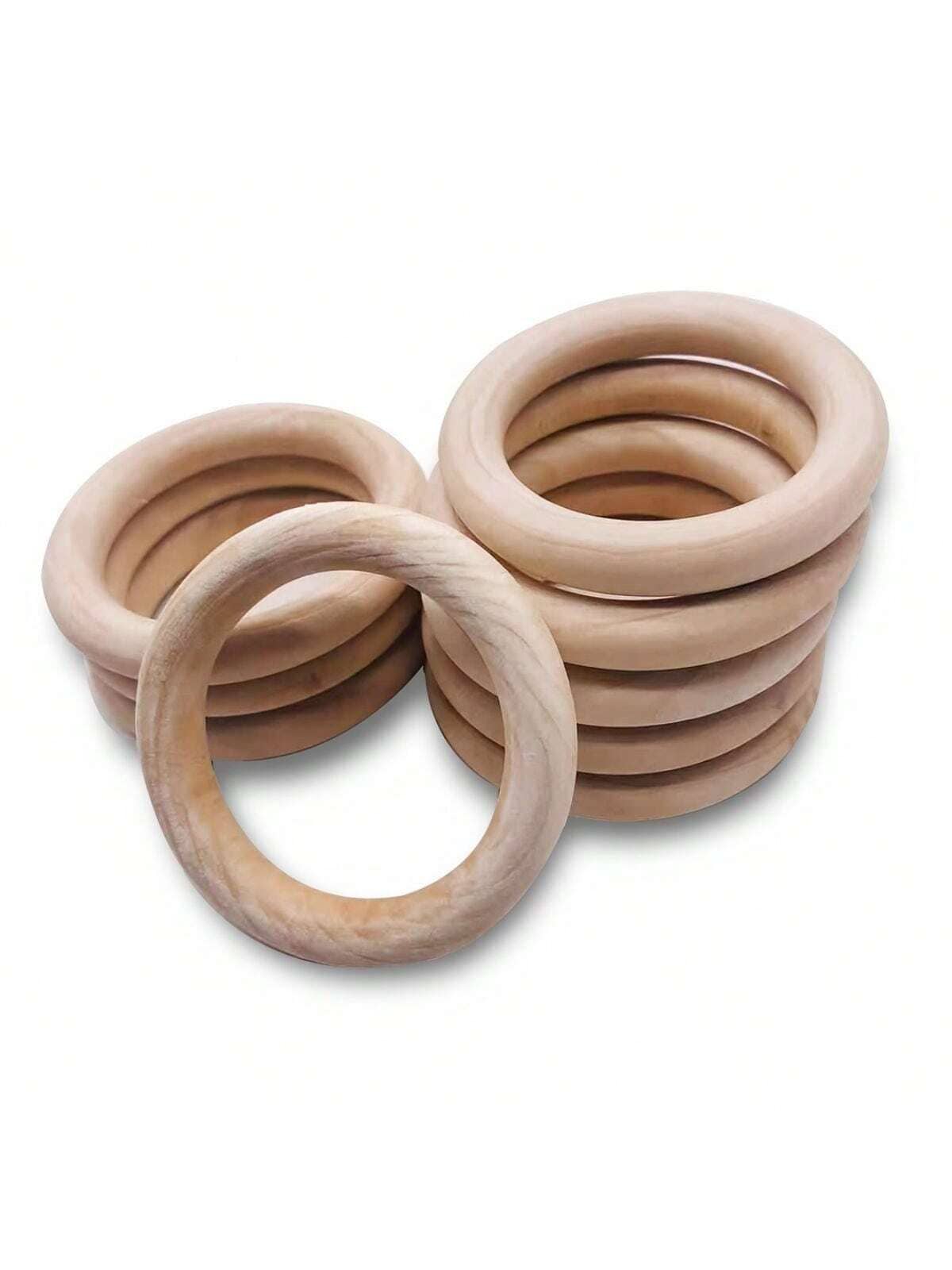 10-100pcs/pack Natural Solid Wood Round Ring With Bark Edge, For Diy Jewelry Making, Crafting And Wood Carving, Diameter Range: 12-95mm - Wood ring (log color) - View 1