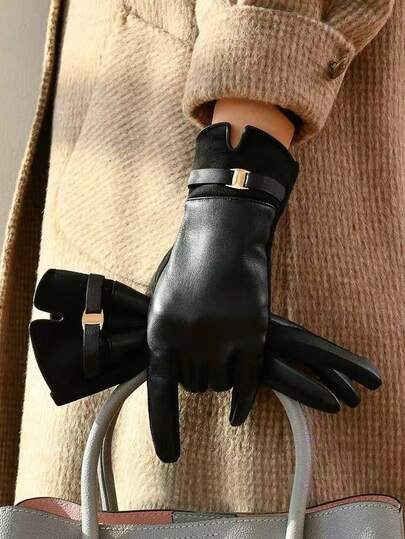 1 par de guantes casuales de calle elegantes de unicolor para mujer con remaches de PU incrustados, para deportes al aire libre de otoño e invierno, Halloween