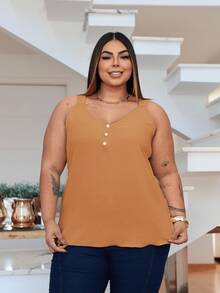 Duna Women's Plus Size Tank Top With Pearl Buttons GG G1 To G3 - 米色 - 查看 6