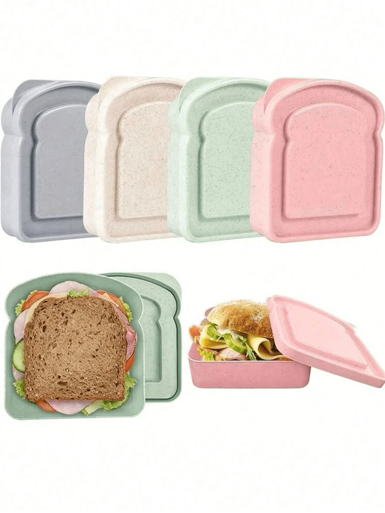 1 pieza Caja Bento, Recipiente para Sándwich, Caja de Almuerzo con Forma de Pan Tostado de Plástico, Caja para Sándwich con Tapa, Reutilizable, Apta para Microondas y Lavavajillas, Adecuada para Familia o Adultos, Utensilios de Cocina