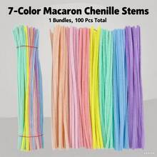 100/200 قطعة من أعواد التنظيف الملونة بألوان الباستيل، 7 ألوان بألوان حلوى الماكرون، أعواد الشينيل للمشاريع الفنية والحرفية، ديكورات زهور DIY