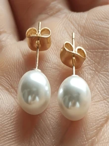 1 par de brincos simples de pérolas de água doce coreanas para mulheres, brincos de luxo leves e pendurados nas costas, o melhor presente para mulheres, brincos de pino modernos e personalizados