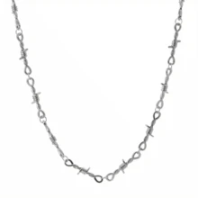 Hip-Hop Punk Style Barbed Wire Chain Necklace - White Golden-Plated Zinc Alloy Edgy Streetwear Jewelry For Daily Wear & Parties, Year-Round Bold Accessory - Bạc - Xem 5