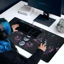 Boho Moon Mouse Pad Aesthetics Floral Desk Mat 35.4x15.7 Inch Office Desk Accessories Rubber Base With Stitched Edge Non-Slip Mousepad For Office Decor Home Decor As Gifts For Women,Men,Girlfriends,Boyfriends,Friends Birthdays