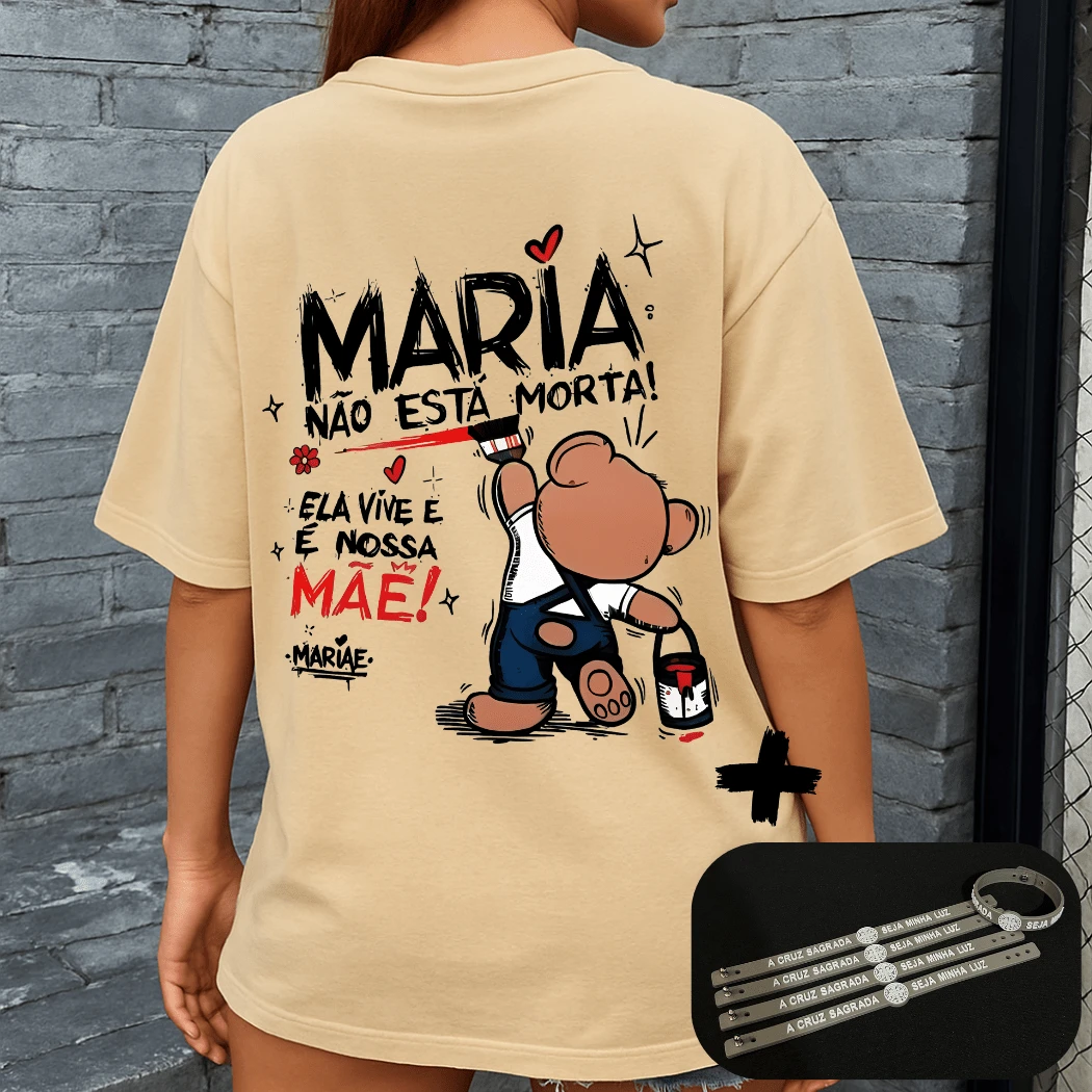 Women's Streetwear T-Shirt Kit Mary Is Not Dead And Catholic Saint Benedict Medal Bracelet Cotton Fabric Shirt NEW - 米色 - 查看 1