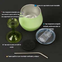 Copa para vino/coctel/jugo/Champán de acero inoxidable armable, FAB*18, Copa, Copa con tapa y popote, vaso de acero inoxidable portátil, Copa para café, Bebidas, Champán, Cócteles, Vaso/taza/Copa aislante de colores variados, capacidad 14 Oz/420 ml. - Verde Oliva - Ver 4