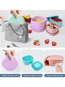 带盖嵌套硅胶食品储存容器、带盖小食品容器、午餐水果容器、可重复使用的密封硅胶餐盒、冰箱洗碗机适用、圣诞派对零食露营午餐便当盒、返校 - 彩色 - 查看 7