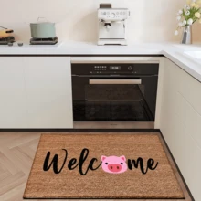 1pc Cute Pig With "Welcome" Pattern Printed Rug, Faux Wool Mat - Highly Absorbent, Easy To Clean, Suitable For Home Decor, Farmhouse, Entryway, Indoor, Room, Kitchen, Dining Room, Small Office/Home Office, Sink, Laundry Room, Doormat, Kitchen Mat, Non-Slip Mat - Multicolor - View 2