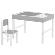 HOMCOM Kids Table And Chair Set 2 In 1 Activity Play Table For Bricks Toddler Furniture W/Storage Space, Ideal For Reading, Arts & Crafts - Grey - Grey - View 2