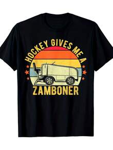 Hockey Gives Me A Zamboner Funny Hockey Fan Mens Funny Crew Neck Tee With Stylish Print Casual & Comfortable Travel Clothing For Fashion Enthusiasts Ideal For Summer, Spring, Fall, And Daily Wear T-Shirt - 220g - 黑色 - 查看 1