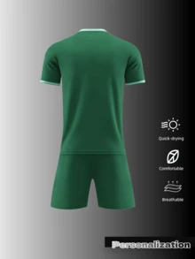 2pcs Custom Men's Football Training Uniform - Personalized Name & Number Printing (Front/Back) - Dark Green With Diagonal Stripes & Light Blue Trim - Matching Shorts - Quick - Dry Breathable - Perfect For Soccer, Volleyball, Basketball, Casual Wear
