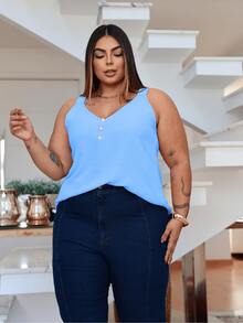 Duna Women's Plus Size Tank Top With Pearl Buttons GG G1 To G3 - 淺藍色 - 查看 7