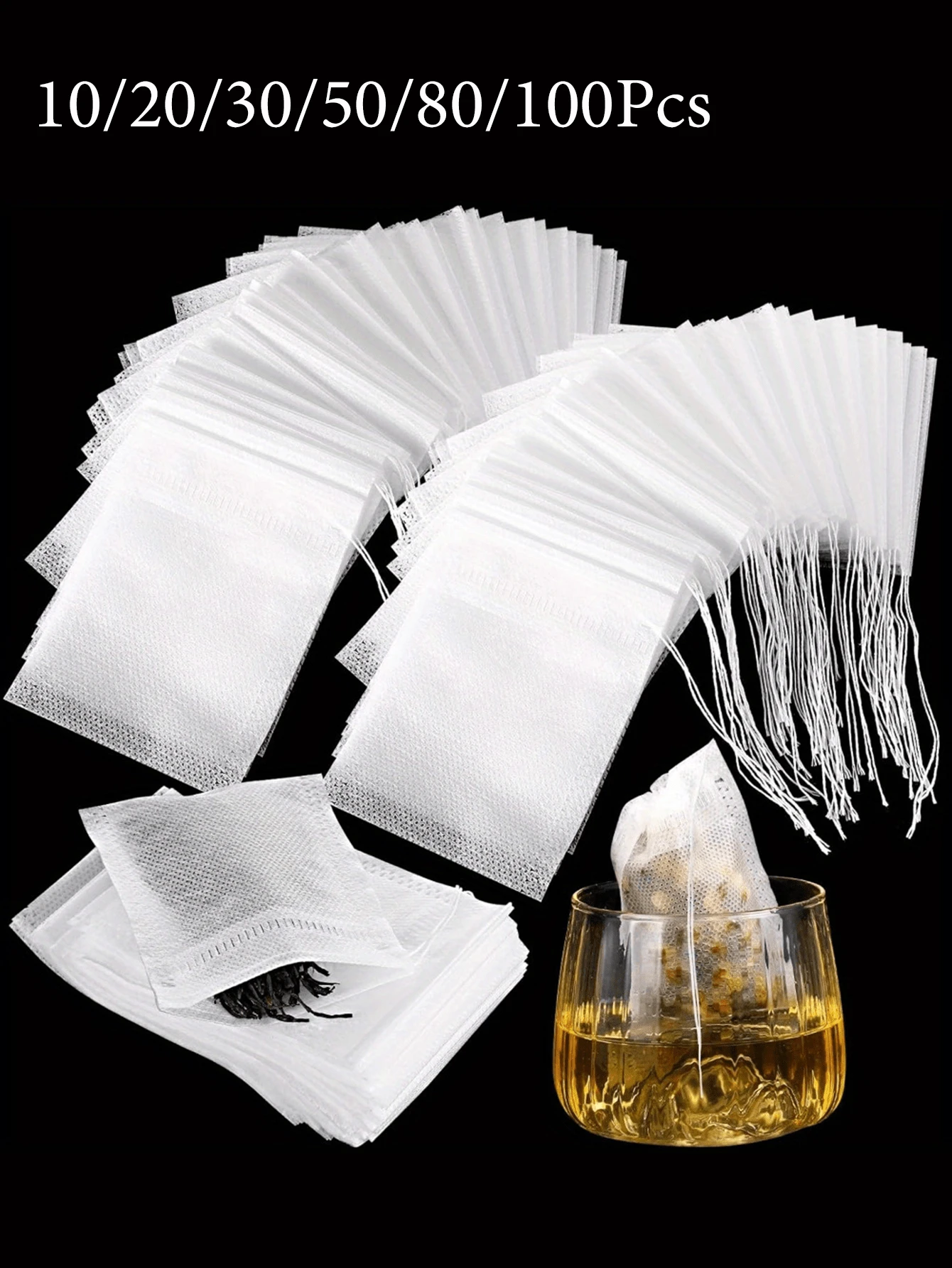 10/20/30/50/80/100 piezas a granel Bolsas de té sin sabor, bolsas de infusor de té natural sin blanquear, bolsas de filtro de papel desechables para té/café, adecuadas para té de hoja suelta, café, especias e ingredientes para sopa - Herramienta de cocina esencial - Multicolor - Ver 1