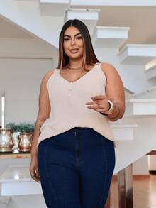 Duna Women's Plus Size Tank Top With Pearl Buttons GG G1 To G3 - 奶油色 - 查看 7