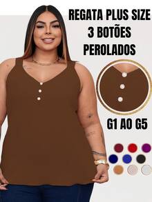 Duna Women's Plus Size Tank Top With Pearl Buttons GG G1 To G3 - 鏽棕色 - 查看 1