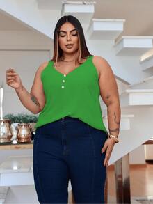 Duna Women's Plus Size Tank Top With Pearl Buttons GG G1 To G3 - Bandera Verde - Ver 7