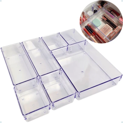 Kit 7 Organizadores Multiuso para Gavetas Armários Geladeiras Cristal