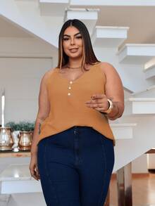 Duna Women's Plus Size Tank Top With Pearl Buttons GG G1 To G3 - 米色 - 查看 7